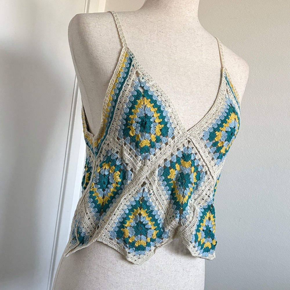 Crochet Diamond-Panel Knit Cami